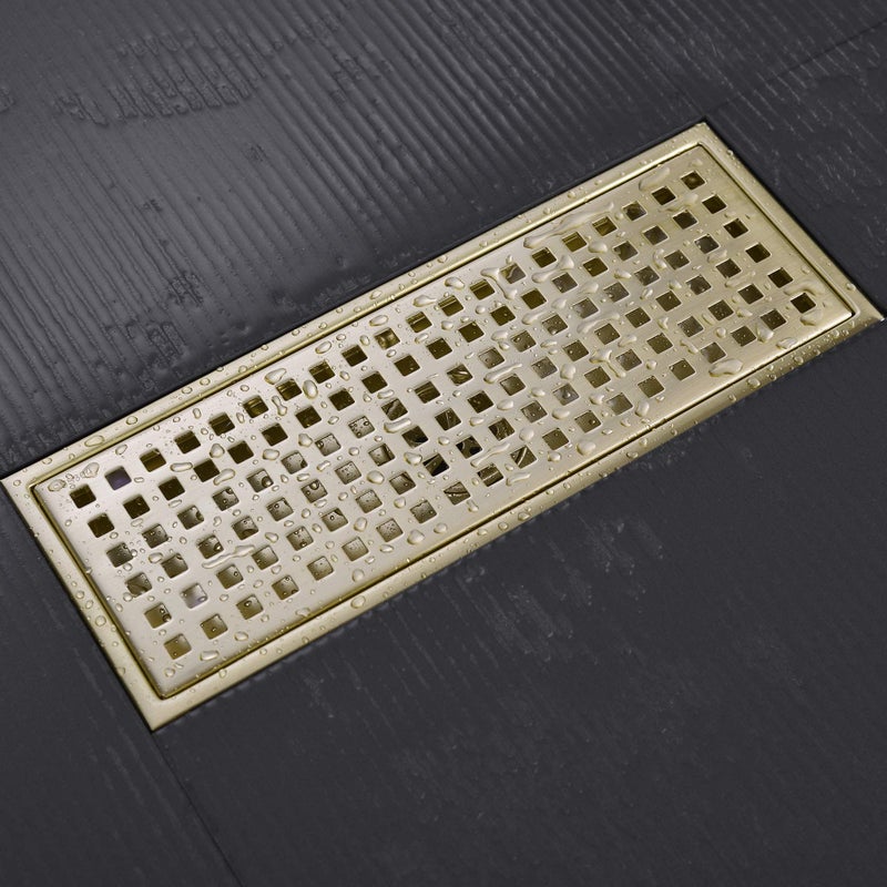 Orhemus 12 inch Stainless Steel Linear Shower Floor Drain with Threaded Adapter, Removable Cover Grid Grate, Brushed Gold Finished - Image 4